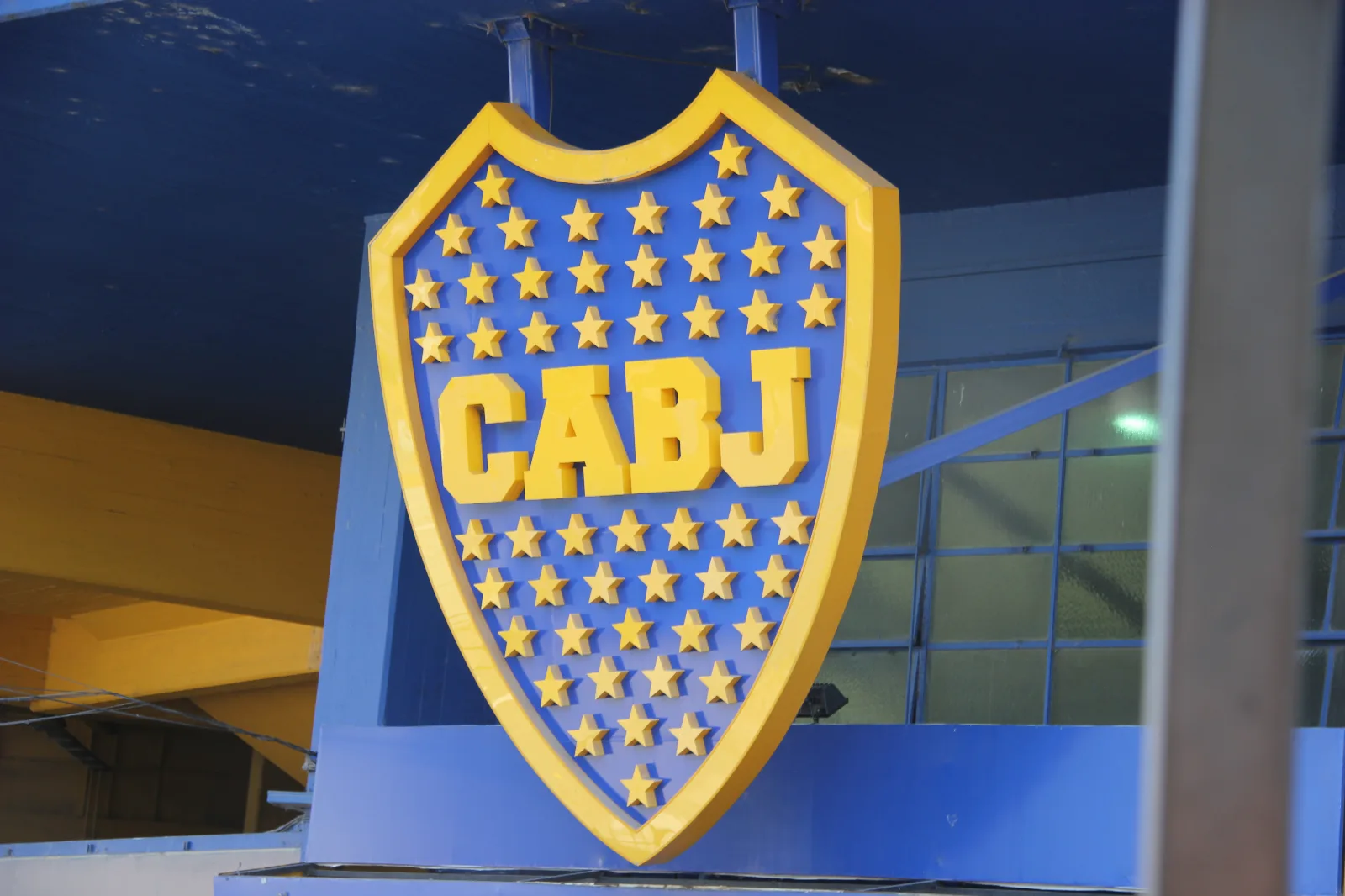 Logo of the Boca Juniors on the stadium exterior.