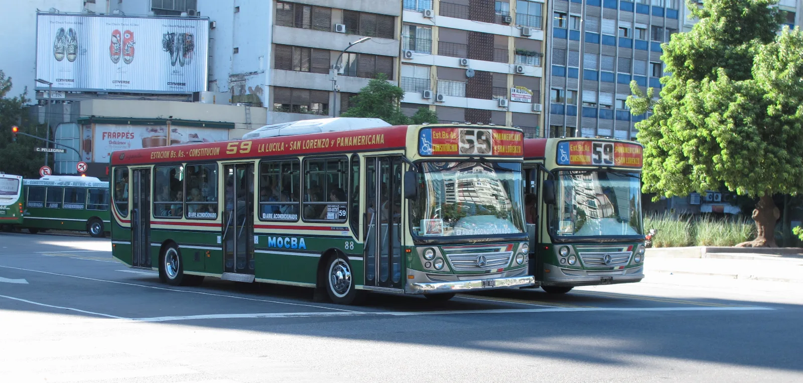 Buenos Aires - Ugarte Mercedes-Benz OH 1618L buses #88 and ? on line No. 59 (Av Santa Fe)