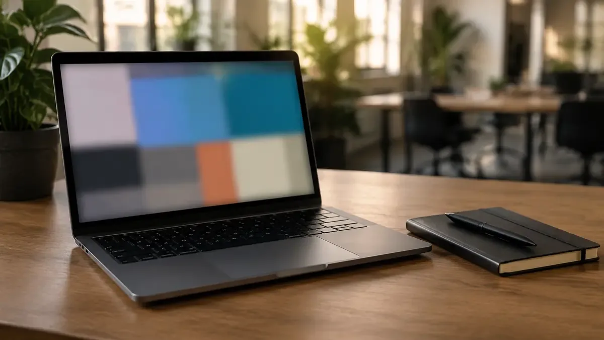 Notebook abierta en el escritorio de una agencia digital
