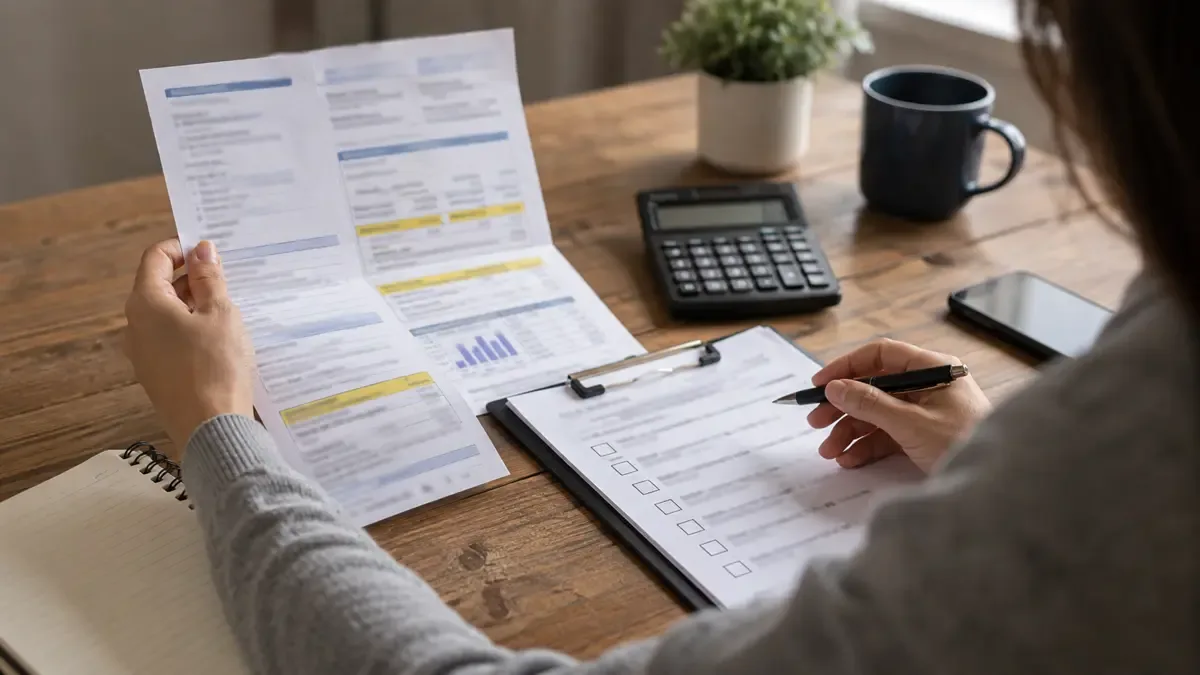Persona revisando una factura para presentar un reclamo