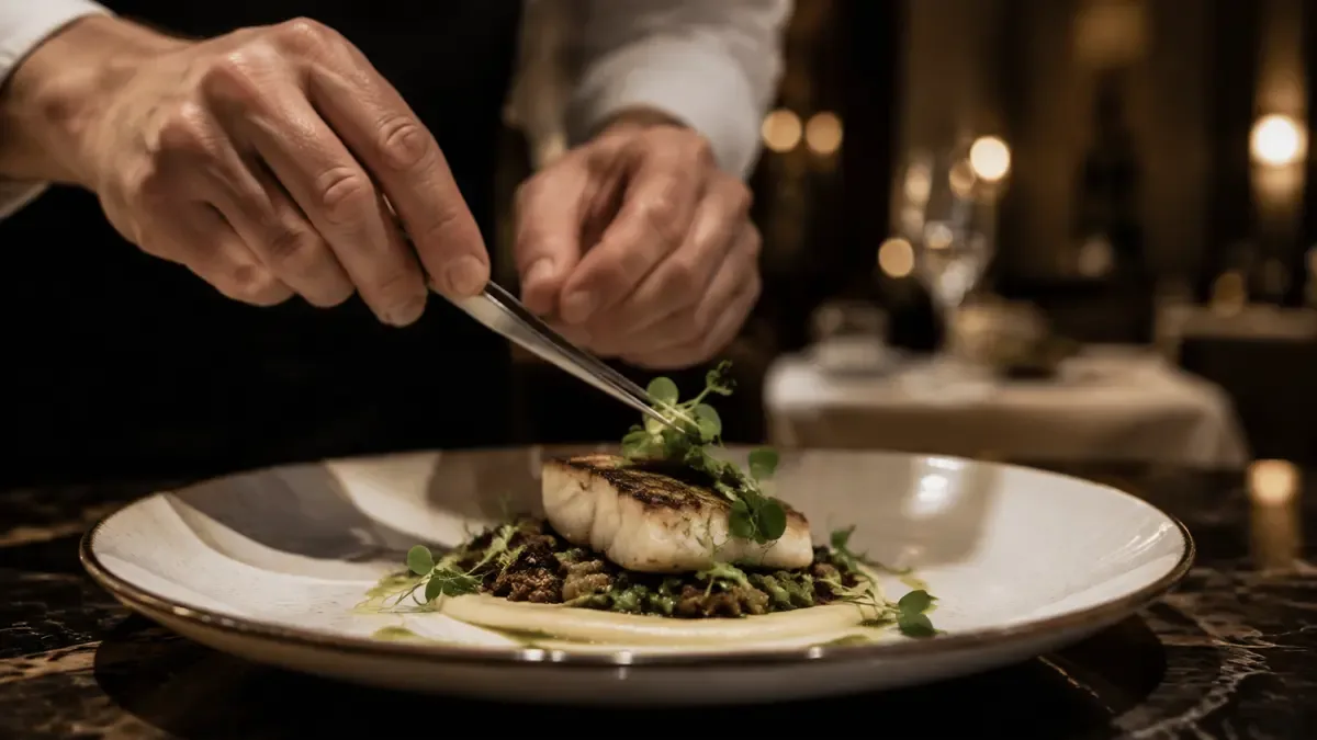 Emplatado de alta cocina en un restaurante de fine dining argentino