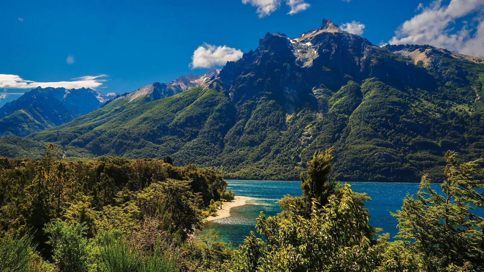 Familia con mochilas y valijas caminando por un destino turístico argentino en invierno